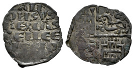 Reino de Castilla y León. Alfonso X (1252-1284). Dinero de seis líneas. (Bautista-372). Ve. 0,64 g. Triángulo en el 1º cuadrante. Escasa. MBC/MBC-. Es...