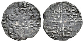 Reino de Castilla y León. Alfonso X (1252-1284). Dinero de seis líneas. (Bautista-372.1). Ve. 0,64 g. Triángulo en el 1º cuadrante y roel en el 4º cua...