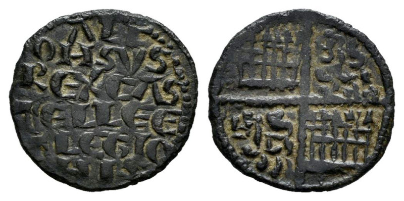 Reino de Castilla y León. Alfonso X (1252-1284). Óbolo de seis líneas. Sin ceca....