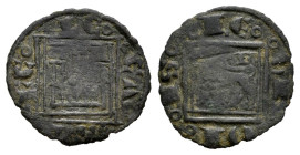 Reino de Castilla y León. Alfonso X (1252-1284). Óbolo. Burgos. (Bautista-410.6). Ve. 0,46 g. Con B en la cola del león. La leyenda del anverso comien...