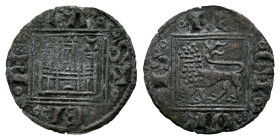 Reino de Castilla y León. Alfonso X (1252-1284). Óbolo. (Bautista-418.2). (Abm-288.1). Ve. 0,37 g. Creciente invertido en la puerta del castillo y cre...