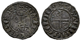 Reino de Castilla y León. Sancho IV (1284-1295). Seisen o Meaja Coronada. Burgos. (Bautista-440). (Abm-308). Ve. 0,68 g. B en el 1º cuadrante y estrel...
