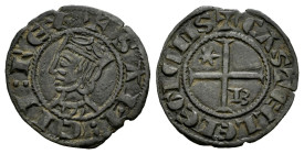 Reino de Castilla y León. Sancho IV (1284-1295). Seisen o Meaja Coronada. Burgos. (Bautista-440.1). Anv.: + SAИ : CII : REX . Ve. 0,74 g. Estrella y B...