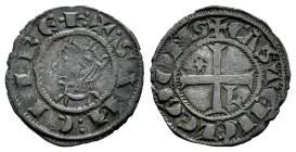 Reino de Castilla y León. Sancho IV (1284-1295). Seisen o Meaja Coronada. León. (Bautista-443 var.). Anv.: + : SAИ : CII : REX : . Ve. 0,87 g. Estrell...