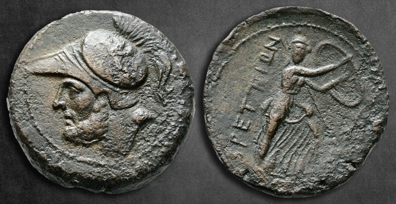 Bruttium. The Brettii circa 208-203 BC. 
Reduced Double Unit Æ

26 mm, 15,12 ...