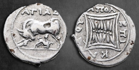 Illyria. Apollonia circa 200-80 BC. ΑΓΙΑΣ (Agias) and ΚΑΔΟΣ (Kados), magistrates. Drachm AR