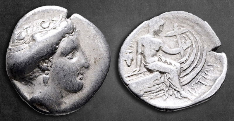 Euboea. Histiaia circa 338-304 BC. 
Tetrobol AR

17 mm, 2,52 g

Wreathed he...