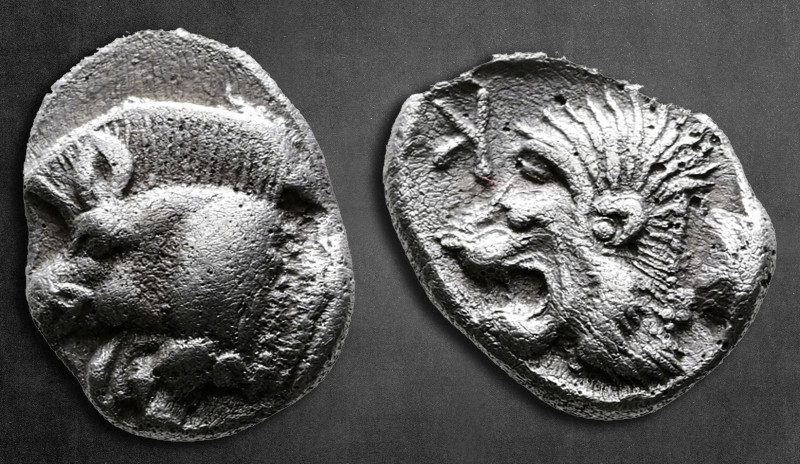 Mysia. Kyzikos circa 450-400 BC. 
Obol AR

10 mm, 0,78 g

Forepart of boar ...