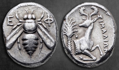 Ionia. Ephesos  circa 390-325 BC. ΣIMAΛIΩN (Simalion), magistrate. Tetradrachm AR