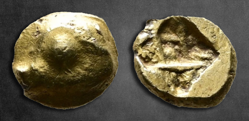 Ionia. Phokaia circa 625-600 BC. 
1/48 Stater EL

5 mm, 0,32 g

Head of sea...