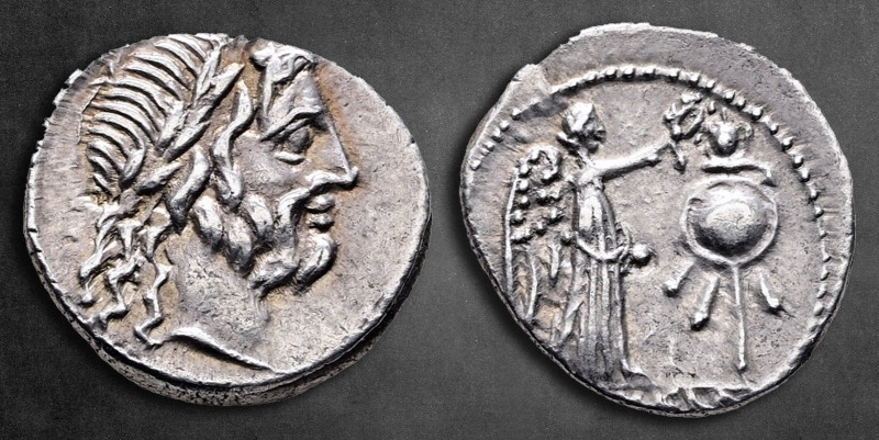 Anonymous after 218 BC. Rome
Victoriatus AR

15 mm, 1,96 g

Laureate head o...