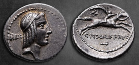 L. Calpurnius Piso Frugi 90 BC. Rome. Denarius AR