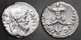 Sextus Pompey Magnus 43-36 BC. Uncertain mint in Sicily (Messana?). Denarius AR