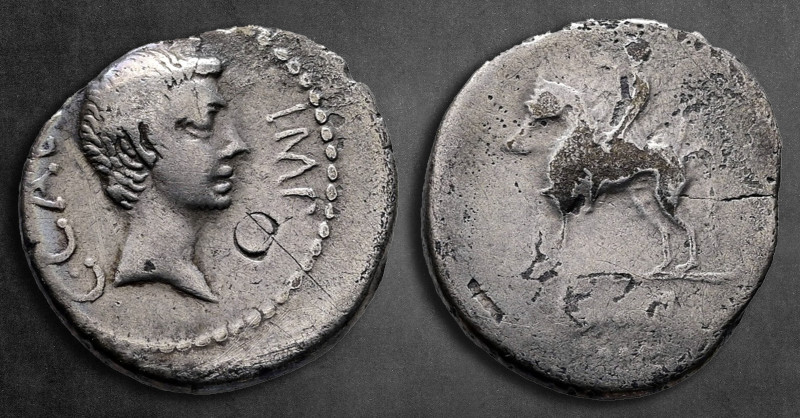The Triumvirs. Octavian 30-29 BC. Military mint traveling with Octavian in Cisal...