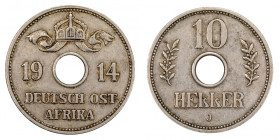 German East Africa 10 Heller 1914 J
