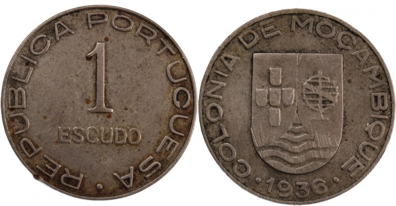 Mozambique 1 Escudo 1936 MozambiquePortuguese Colony Copper-Nickel KM#66 Rare
...