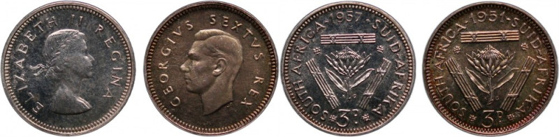 South Africa Lot of 2 Coins 3 Pence 1951/1957 Low Mintage Silver KM#35.2&nbsp; G...