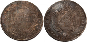 Bolivia 1 Boliviano 1867-PTS FE Silver