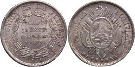 Bolivia 50 Centavos 1873 FE Silver