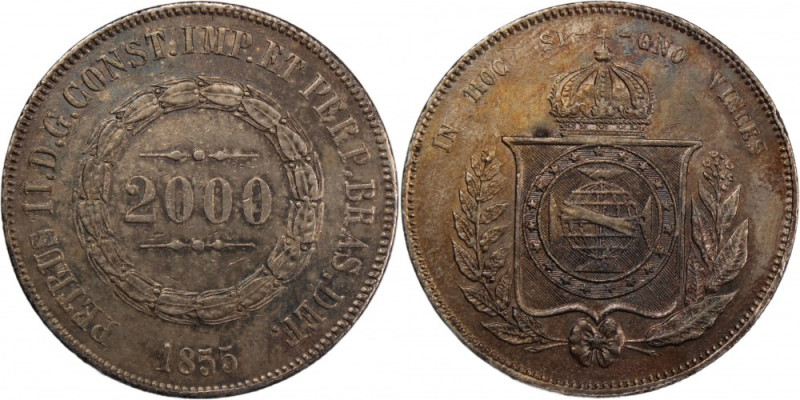 Brazil 2000 Reis 1855 Silver Silver KM#466

Grade: XF