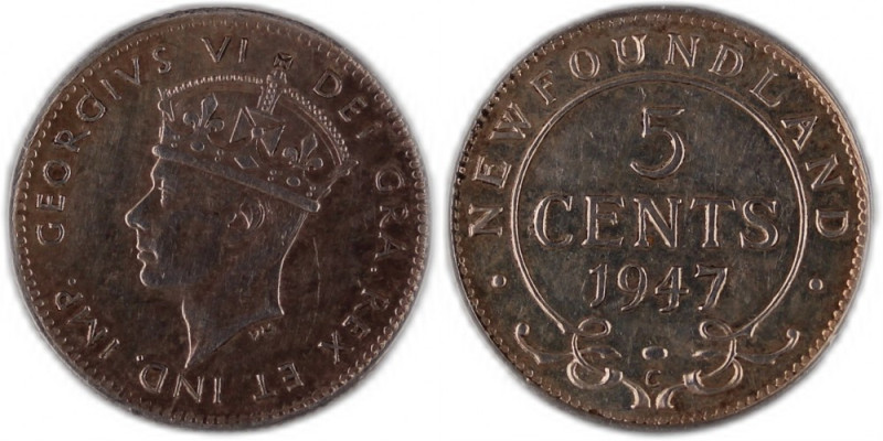 Canada Newfoundland 5 Cens 1947 C Silver KM#19a George VI 
Grade: UNC