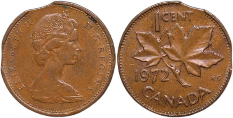 Canada 1 Cent 1972 Mint Error KM#59.1&nbsp; Bronze Elithabeth II&nbsp; Double Cl...