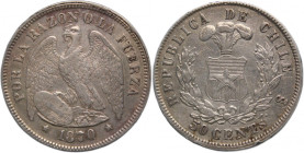 Chile 50 Centavos 1870/68 So Overdate Rare Silver