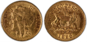 Chile 5 Pesos 1896 Key Date Gold