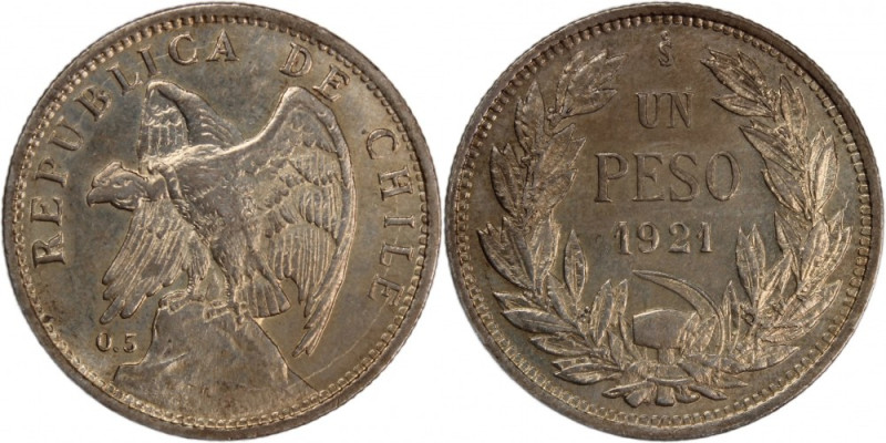 Chile 1 Peso 1921 So Silver Santiago Mint Republic Silver KM#152.5

Grade: UNC