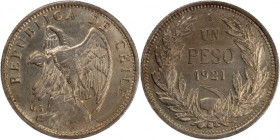 Chile 1 Peso 1921 So Silver