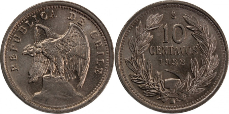 Chile 10 Centavos 1933 Copper-nickel KM#166

Grade: UNC