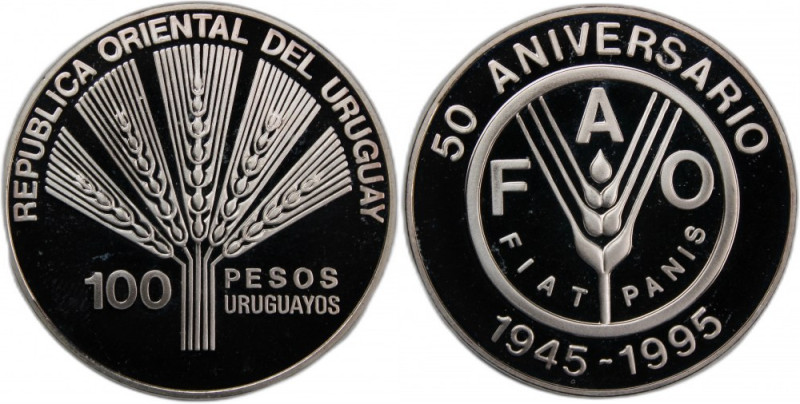 Uruguay 100 Pesos 1995 Silver Silver KM#111 F.A.O Mintage: 3000 Pcs

Grade: PR...