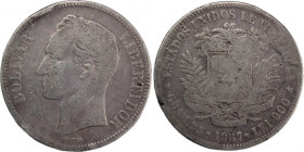 Venezuela 5 Bolivares 1887 Silver