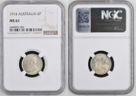 Australia 6 Pence 1914 Key Date Silver