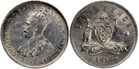 Australia 3 Pence 1914 Key Date Silver