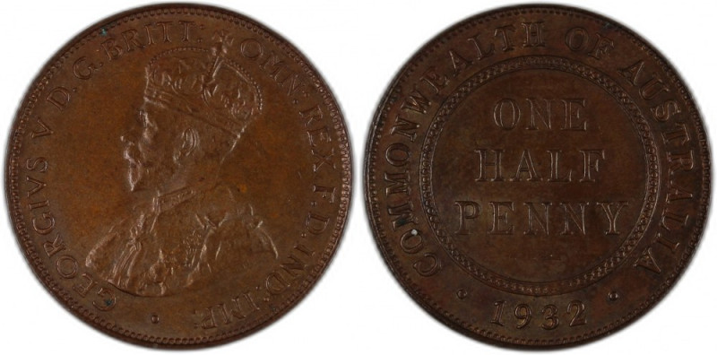 Australia 1/2 Penny 1932 KM#22 Bronze George V Full Mint Luster 
Grade: UNC