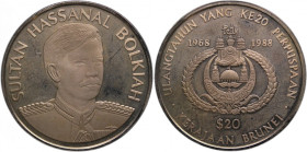 Brunei 20 Dollars 1984 Low Mintage Silver