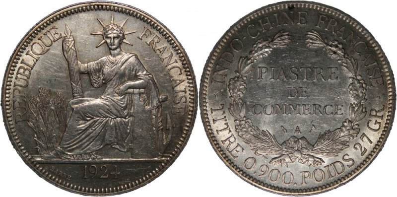 French Indo-China 1 Piastre 1924 A Silver KM#5a.1 Mint Luster&nbsp; 
Grade: AU-...