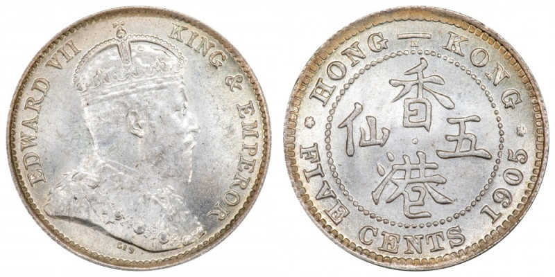 Hong Kong 5 cents 1905 H Silver KM#12&nbsp; &nbsp;Edward VII 
Grade: UNC