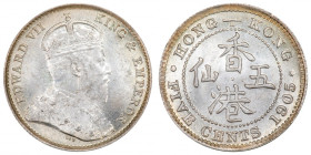 Hong Kong 5 cents 1905 H Silver