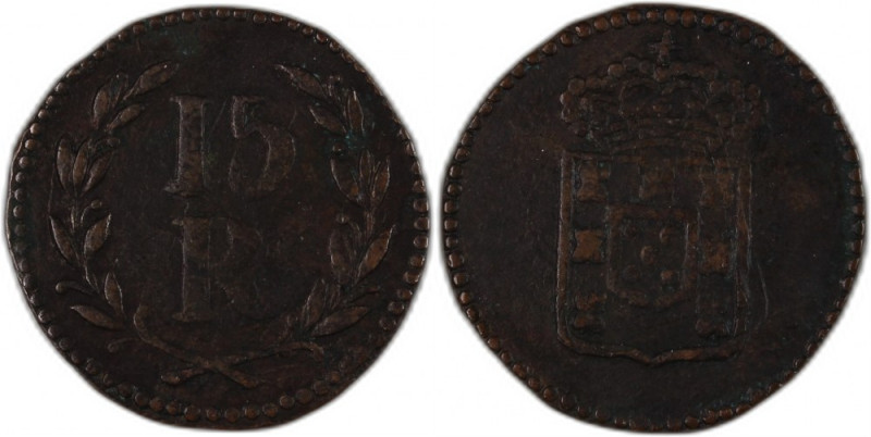 India Portuguese Goa 15 Reis 1834-1853 KM#263 Copper Maria II 9.52 Gm 
Grade: X...