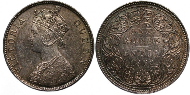India British 1 Rupee 1862 RARE Silver &nbsp;B/II/2/0&nbsp; KM#473 Very Rare Exe...