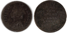 India British 2 Annas 1881 B Silver