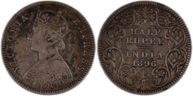 India British 1/2 Rupee 1896 C Silver