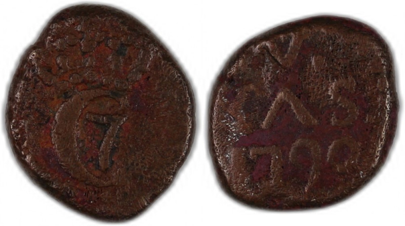 India Danish 4 Cash 1790 KM#155 Copper 2.25 Gm Christian VII Tranquebar 
Grade:...