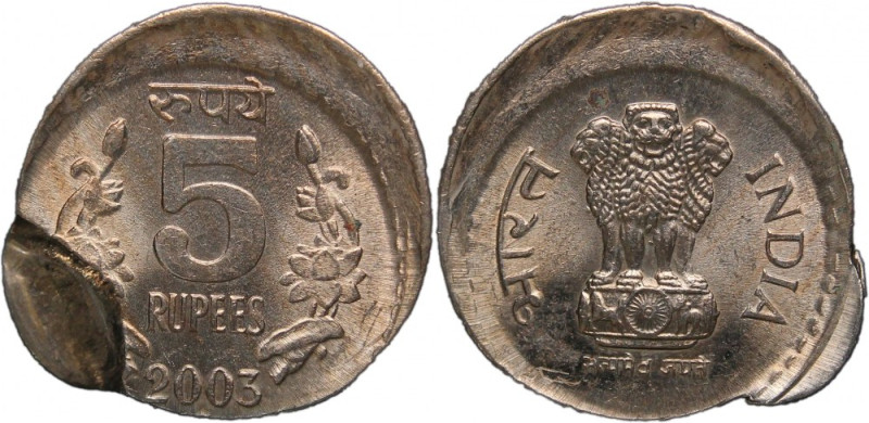 India 5 Rupees 2003 Mint Error KM#154 Copper-Nickel&nbsp; 9 Gm. 
Grade: UNC