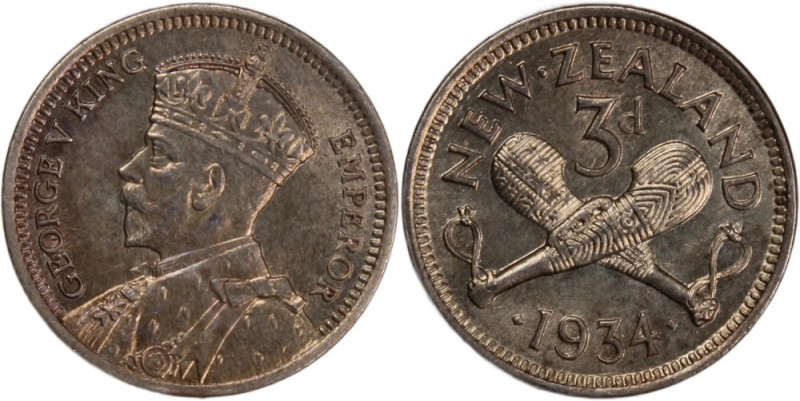 New Zealand 3 Pence 1934 Silver Silver KM#1 George V

Grade: AU