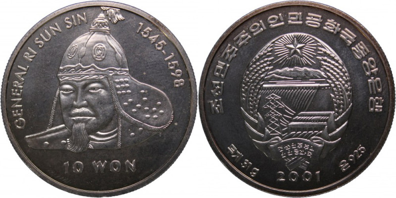 North Korea 10 Won 2001 Silver KM#227 General Ri Sun Sin&nbsp; 
Grade: UNC