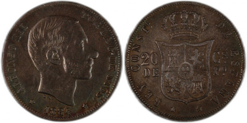 Philippines 20 Centimos 1884 Rare Silver Silver KM#149&nbsp; Alfonso XII Manila ...