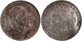 Philippines 50 Centimos 1885 Overdate Silver